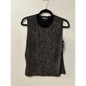 Briggs Women's Black And Gold Paisley Print Sleeveless Blouse Size L Petite